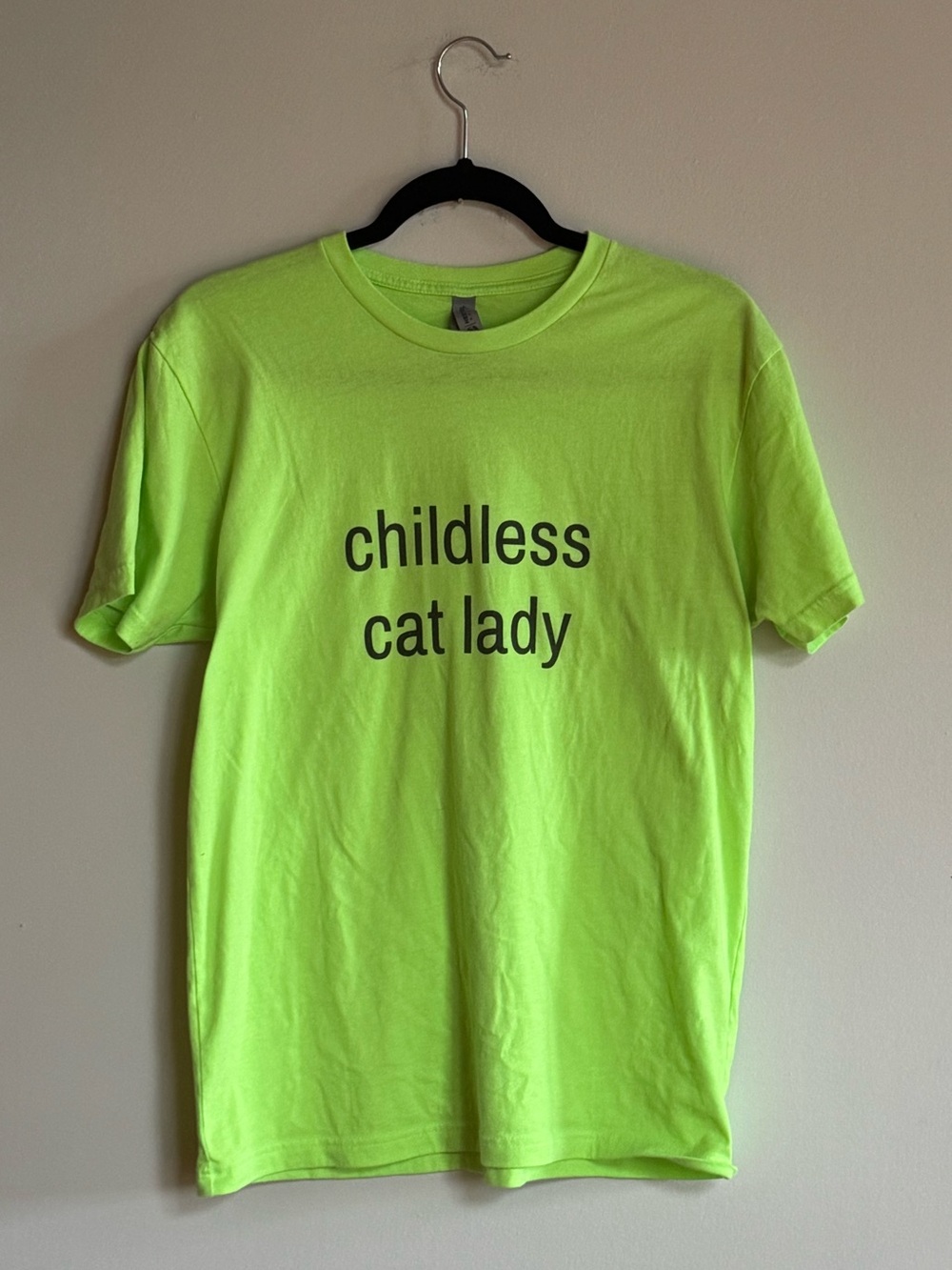 Childless Cat Lady T Shirt Neon Green Graphic Tee Medium
